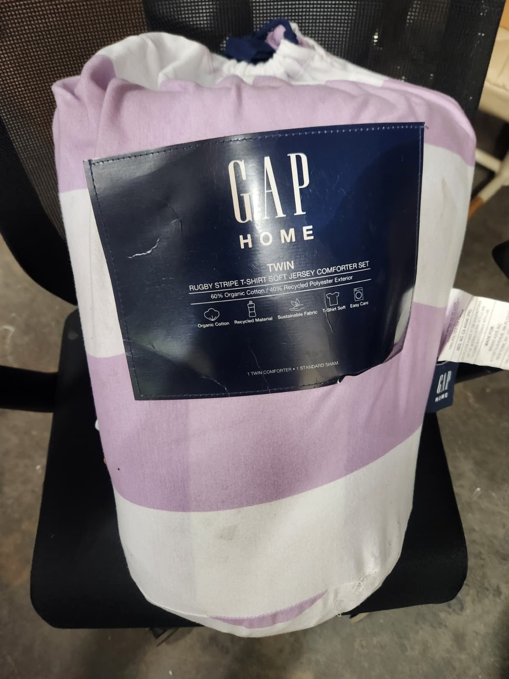 GAP Home Twin Rugby Stripe Comforter Set - Lavender and White